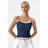 QINSEN Women’s Double Layer Lace Camisole Tank Scoop Neck Summer Y2k Going Out Trendy Cami Shirt(Estate Blue)