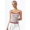 QINSEN Women’s Double Layer Lace Camisole Tank Scoop Neck Summer Y2k Going Out Trendy Cami Shirt(Pink)