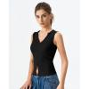 QINSEN Women’s Sleeveless Ribbed Crewneck Tank Top Upper Button Fastening Shirts Going Out Tops(Black)