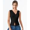 QINSEN Women’s Sleeveless Ribbed Crewneck Tank Top Upper Button Fastening Shirts Going Out Tops(Black)