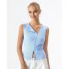 QINSEN Women’s Sleeveless Ribbed Crewneck Tank Top Upper Button Fastening Shirts Going Out Tops(Light Blue)