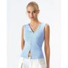 QINSEN Women’s Sleeveless Ribbed Crewneck Tank Top Upper Button Fastening Shirts Going Out Tops(Light Blue)