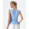 QINSEN Women’s Sleeveless Ribbed Crewneck Tank Top Upper Button Fastening Shirts Going Out Tops(Light Blue)