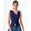 QINSEN Women’s Sleeveless Ribbed Crewneck Tank Top Upper Button Fastening Shirts Going Out Tops(Navy Blue)