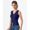QINSEN Women’s Sleeveless Ribbed Crewneck Tank Top Upper Button Fastening Shirts Going Out Tops(Navy Blue)
