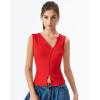 QINSEN Women’s Sleeveless Ribbed Crewneck Tank Top Upper Button Fastening Shirts Going Out Tops(Red)