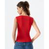 QINSEN Women’s Sleeveless Ribbed Crewneck Tank Top Upper Button Fastening Shirts Going Out Tops(Red)