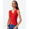 QINSEN Women’s Sleeveless Ribbed Crewneck Tank Top Upper Button Fastening Shirts Going Out Tops(Red)