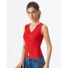 QINSEN Women’s Sleeveless Ribbed Crewneck Tank Top Upper Button Fastening Shirts Going Out Tops(Red)