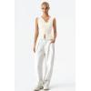 QINSEN Women’s Sleeveless Ribbed Crewneck Tank Top Upper Button Fastening Shirts Going Out Tops(Splashed White)