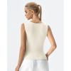 QINSEN Women’s Sleeveless Ribbed Crewneck Tank Top Upper Button Fastening Shirts Going Out Tops(Splashed White)