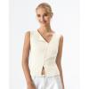 QINSEN Women’s Sleeveless Ribbed Crewneck Tank Top Upper Button Fastening Shirts Going Out Tops(Splashed White)