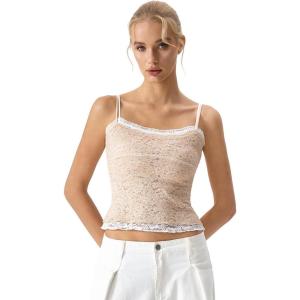 QINSEN Women’s Double Layer Lace Camisole Tank Scoop Neck Summer Y2k Going Out Trendy Cami Shirt(Taupe Gray)
