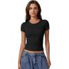 QINSEN Short Sleeve Shirts for Women Round Neck Basic Double Lined Tees Fitted Y2k Crop Tops