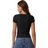 QINSEN Short Sleeve Shirts for Women Round Neck Basic Double Lined Tees Fitted Y2k Crop Tops