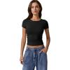 QINSEN Short Sleeve Shirts for Women Round Neck Basic Double Lined Tees Fitted Y2k Crop Tops