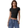 QINSEN Short Sleeve Shirts for Women Round Neck Basic Double Lined Tees Fitted Y2k Crop Tops