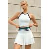QINSEN Tennis Skirt Set for Women High Waisted Pleated Athletic Pickleball Skirt with Shorts Padded Tank Top 2 Piece Outfits(White)