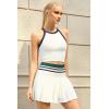 QINSEN Tennis Skirt Set for Women High Waisted Pleated Athletic Pickleball Skirt with Shorts Padded Tank Top 2 Piece Outfits(White)