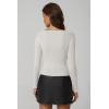 QINSEN Womens Asymmetrical Neck Sweater Slim Fit Long Sleeve Knit Pullover Top(Beige)