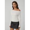 QINSEN Womens Asymmetrical Neck Sweater Slim Fit Long Sleeve Knit Pullover Top(Beige)