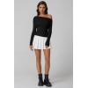 QINSEN Womens Asymmetrical Neck Sweater Slim Fit Long Sleeve Knit Pullover Top(Black)