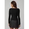 QINSEN Womens Asymmetrical Neck Sweater Slim Fit Long Sleeve Knit Pullover Top(Black)