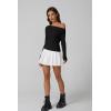 QINSEN Womens Asymmetrical Neck Sweater Slim Fit Long Sleeve Knit Pullover Top(Black)