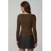 QINSEN Womens Asymmetrical Neck Sweater Slim Fit Long Sleeve Knit Pullover Top(Brown)
