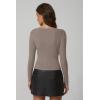 QINSEN Womens Asymmetrical Neck Sweater Slim Fit Long Sleeve Knit Pullover Top(Khaki)