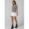 QINSEN Womens Asymmetrical Neck Sweater Slim Fit Long Sleeve Knit Pullover Top(Khaki)