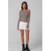 QINSEN Womens Asymmetrical Neck Sweater Slim Fit Long Sleeve Knit Pullover Top(Khaki)