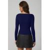 QINSEN Womens Asymmetrical Neck Sweater Slim Fit Long Sleeve Knit Pullover Top(Navy Blue)