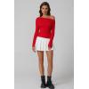 QINSEN Womens Asymmetrical Neck Sweater Slim Fit Long Sleeve Knit Pullover Top(Red)