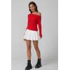 QINSEN Womens Asymmetrical Neck Sweater Slim Fit Long Sleeve Knit Pullover Top(Red)