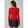 QINSEN Womens Asymmetrical Neck Sweater Slim Fit Long Sleeve Knit Pullover Top(Red)