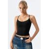 QINSEN Womens Cross Back Tank Top V Neck Double Lined Camisole Top Sleeveless Spaghetti Strap Going Out Tops(Black)