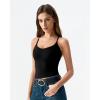 QINSEN Womens Cross Back Tank Top V Neck Double Lined Camisole Top Sleeveless Spaghetti Strap Going Out Tops(Black)