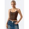 QINSEN Womens Cross Back Tank Top V Neck Double Lined Camisole Top Sleeveless Spaghetti Strap Going Out Tops(Coffee Bean)