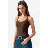 QINSEN Womens Cross Back Tank Top V Neck Double Lined Camisole Top Sleeveless Spaghetti Strap Going Out Tops(Coffee Bean)