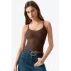 QINSEN Womens Cross Back Tank Top V Neck Double Lined Camisole Top Sleeveless Spaghetti Strap Going Out Tops(Coffee Bean)