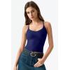 QINSEN Womens Cross Back Tank Top V Neck Double Lined Camisole Top Sleeveless Spaghetti Strap Going Out Tops(Navy)