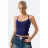 QINSEN Womens Cross Back Tank Top V Neck Double Lined Camisole Top Sleeveless Spaghetti Strap Going Out Tops(Navy)