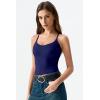 QINSEN Womens Cross Back Tank Top V Neck Double Lined Camisole Top Sleeveless Spaghetti Strap Going Out Tops(Navy)