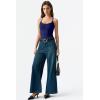 QINSEN Womens Cross Back Tank Top V Neck Double Lined Camisole Top Sleeveless Spaghetti Strap Going Out Tops(Navy)