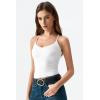 QINSEN Womens Cross Back Tank Top V Neck Double Lined Camisole Top Sleeveless Spaghetti Strap Going Out Tops(White)