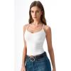 QINSEN Womens Cross Back Tank Top V Neck Double Lined Camisole Top Sleeveless Spaghetti Strap Going Out Tops(White)
