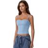 QINSEN Women’s Double Lined Basic Tank Top Adjustable Spaghetti Straps Sleeveless Camisole Shirts(Light Blue)