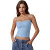 QINSEN Women’s Double Lined Basic Tank Top Adjustable Spaghetti Straps Sleeveless Camisole Shirts(Light Blue)