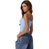 QINSEN Women’s Double Lined Basic Tank Top Adjustable Spaghetti Straps Sleeveless Camisole Shirts(Light Blue)